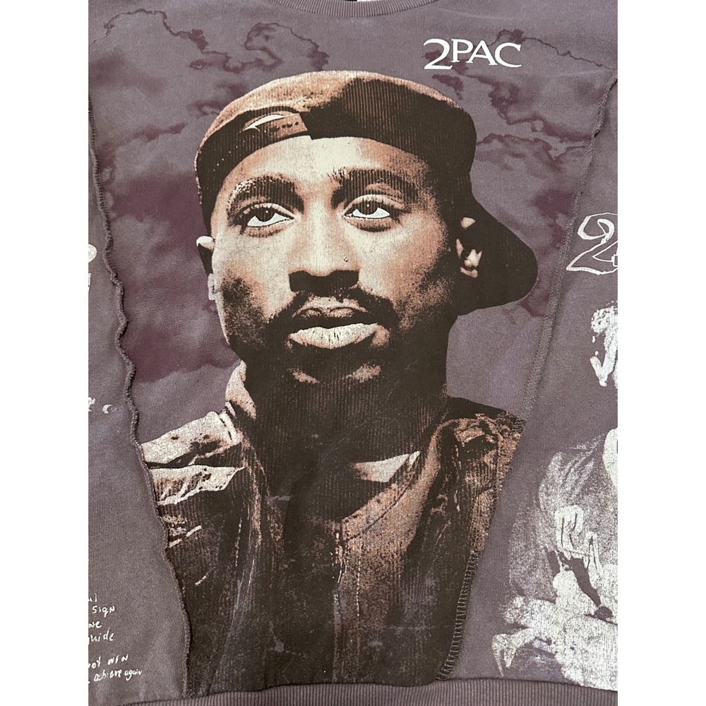 2Pac Tupac Shakur Graphic Sweatshirt Mens XL Brown Patchwork Deconstructed NEW